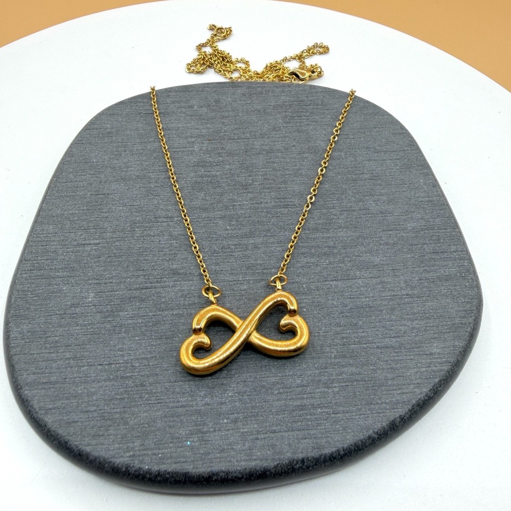 Gold Tone Infinity Heart Pendant Necklace Love Symbol Romantic Gift Jewelry